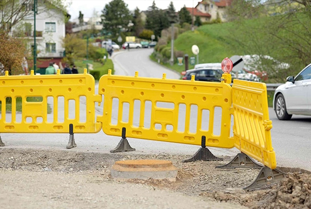 Temporary fencing protecting some roadworks